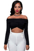 Sexy Black Knotted Front Off-the-shoulder Long Sleeve Top